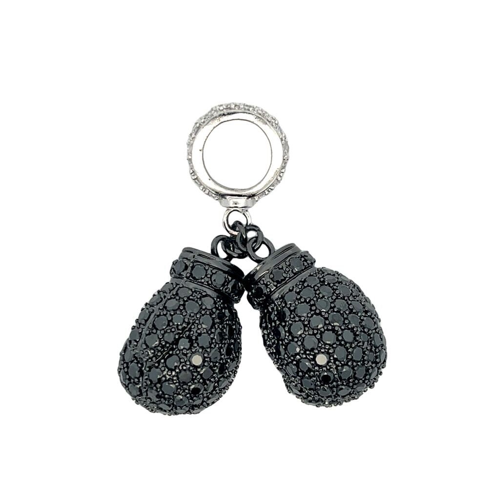 3D Boxing Gloves Black CZ Iced Out Pendant