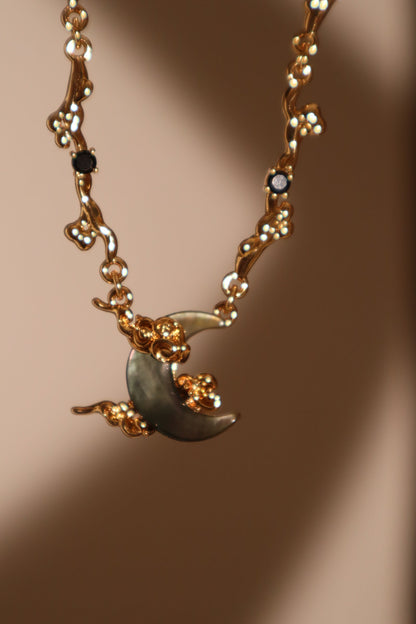18K Real Gold Plated Black Shell Moon Necklace