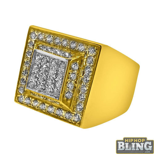 10K Yellow Gold CZ Bling Box Ring