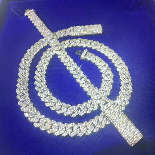 12MM VVS Moissanite Iced Cuban Chain Sharp Link .925 Sterling Silver