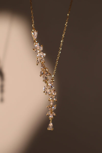 14K Real Gold Plated Diamond Leaf Necklace