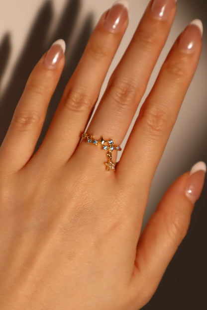 20K Real Gold Plated Blue Gem Meteor Ring
