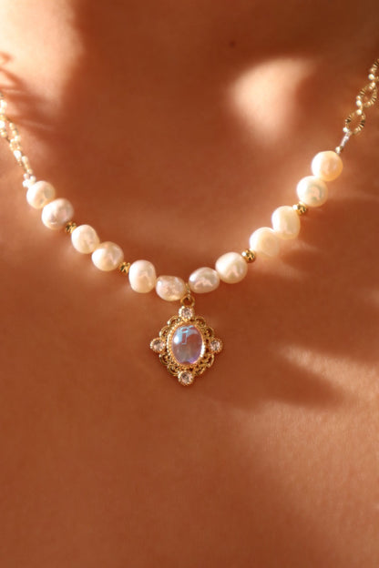 14K Real Gold Plated Freshwater Pearl Magic Mirror Necklace