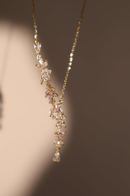 14K Real Gold Plated Diamond Leaf Necklace