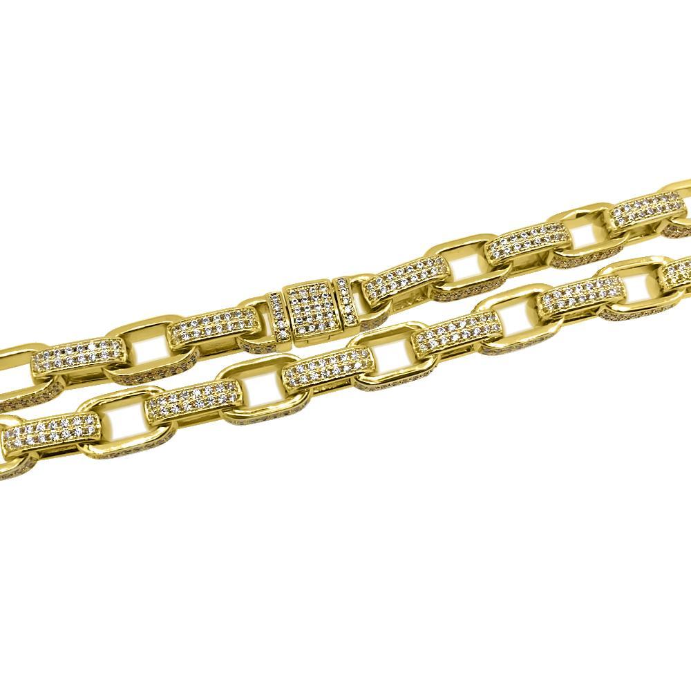 3D Box Link Gold Hip Hop CZ Bling Bling Chain