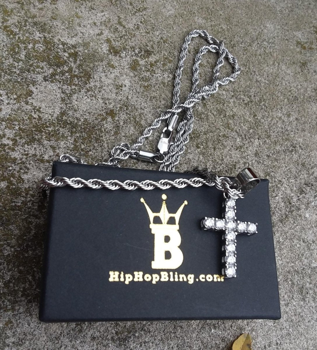 3MM CZ Tennis Cross Bling Bling Stainless Steel