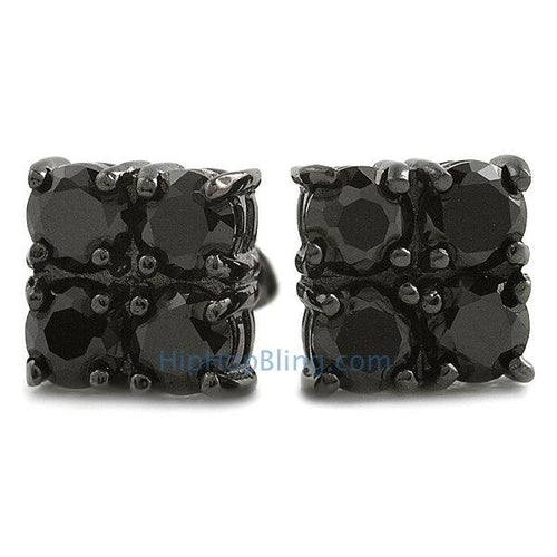 4 Stone Box Black CZ Diamond Bling Bling Earrings