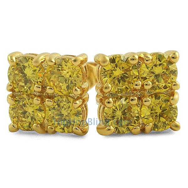 4 Stone Box Lemonade CZ Bling Bling Earrings