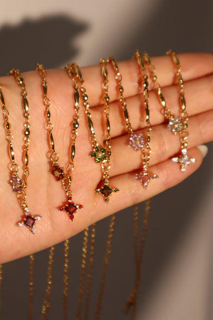 18K Real Gold Plated Amethyst Starlight Cross Necklace