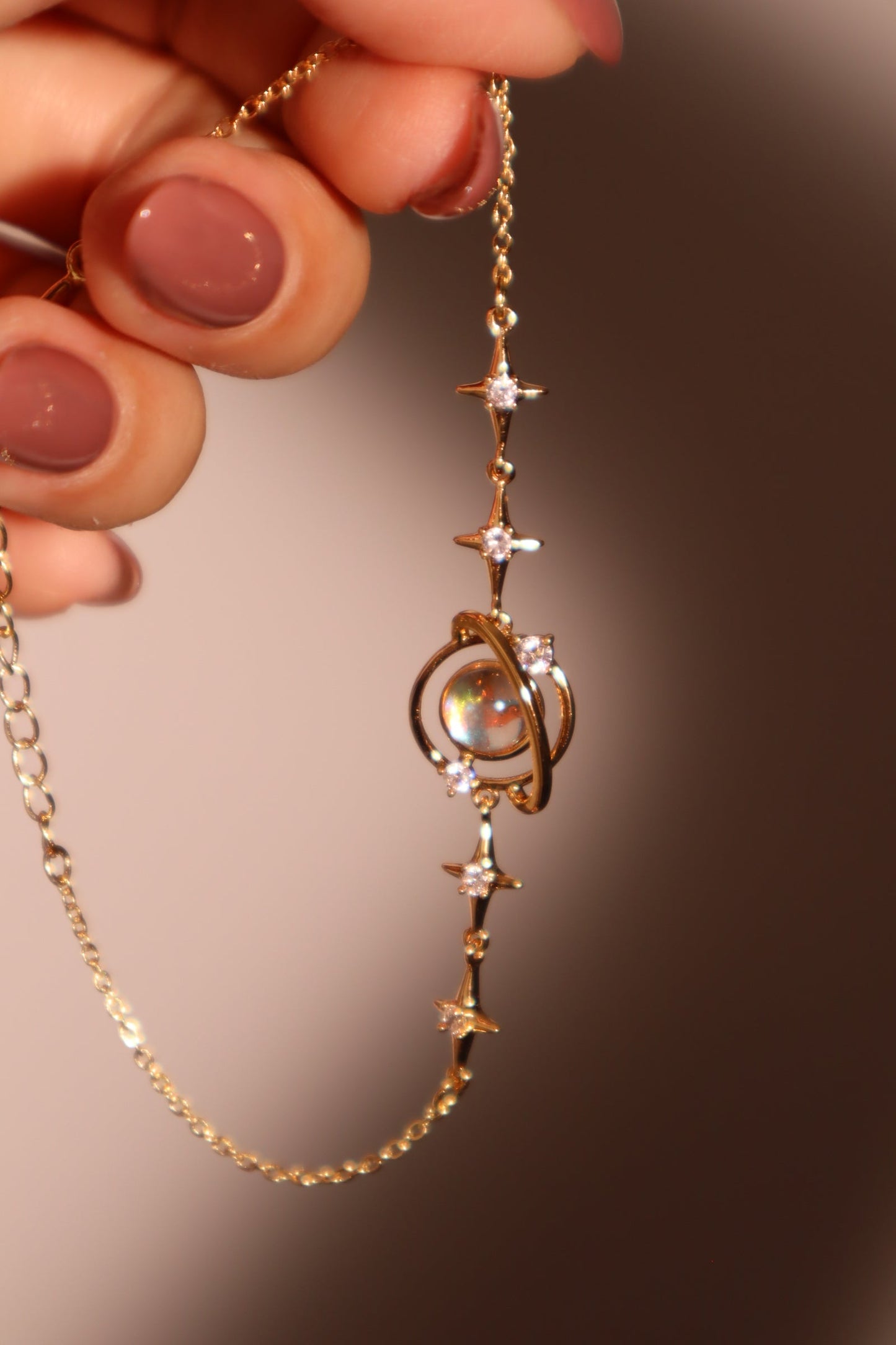 18K Real Gold Plated Moonstone Saturn Star Bracelet
