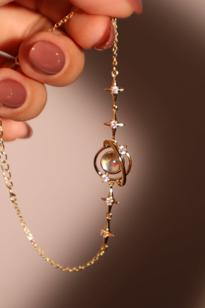 18K Real Gold Plated Moonstone Saturn Star Bracelet