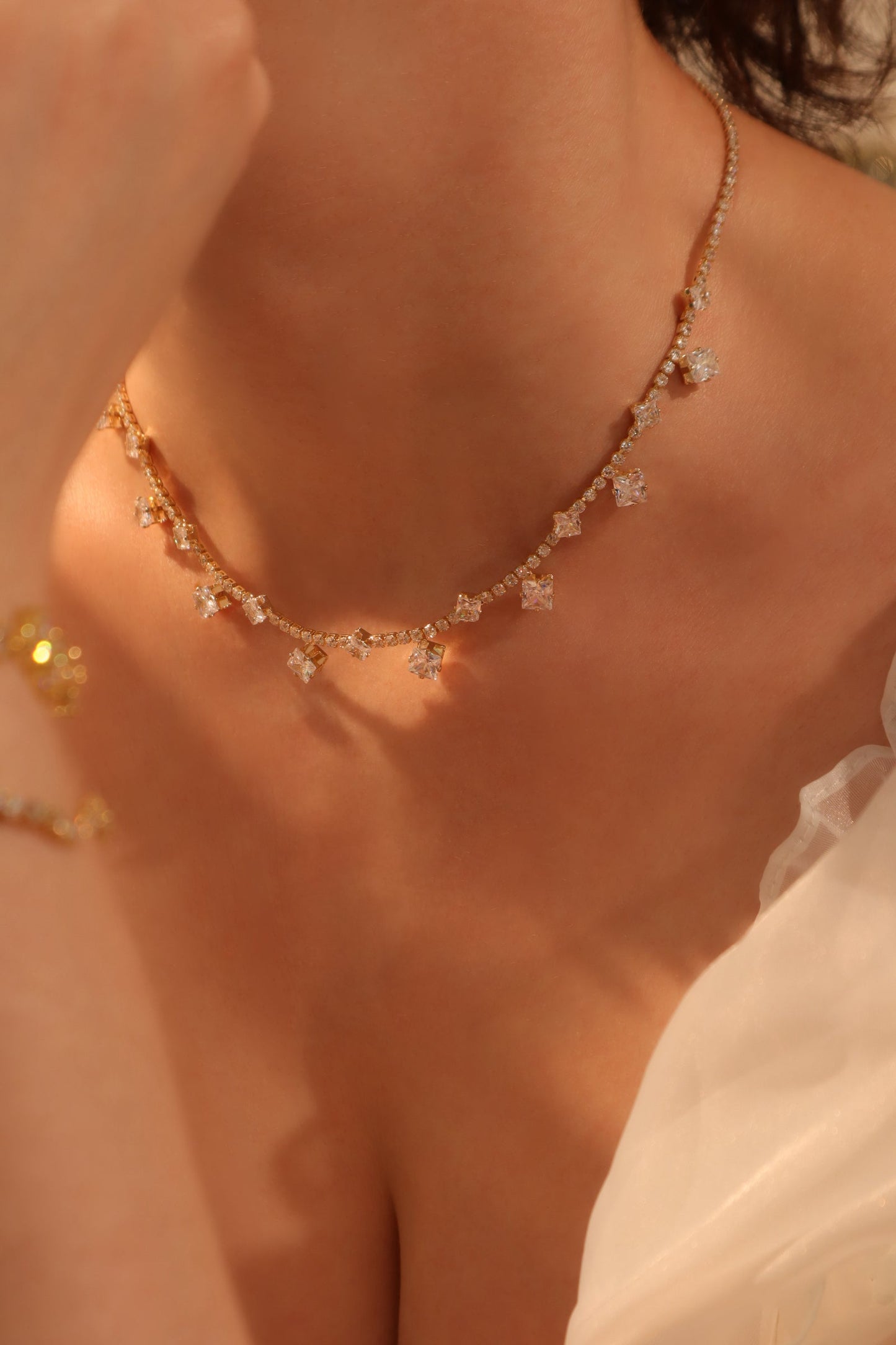 14K Real Gold Plated Multi Diamond Necklace