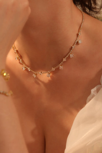 14K Real Gold Plated Multi Diamond Necklace