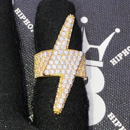 .925 Silver 3D Lightning Bolt Iced Out Hip Hop Ring