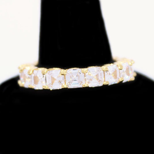 .925 Silver Asscher Cut Eternity Band CZ Hip Hop Bling Ring