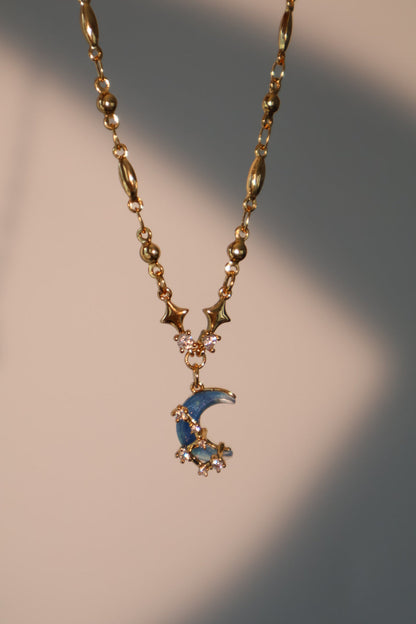 18K Real Gold Plated Moonstone Moon Star Necklace