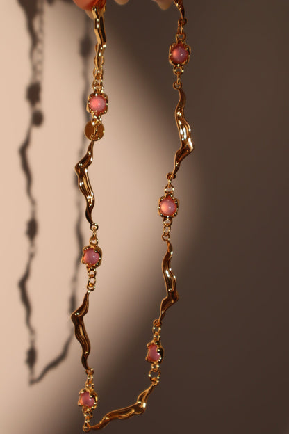 18K Real Gold Plated Multi Purple Opal Wave Necklace