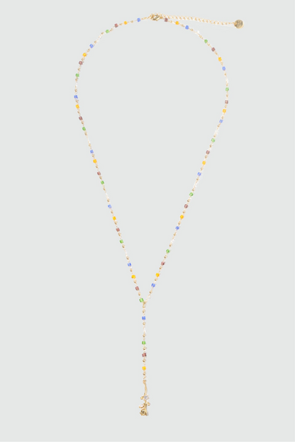 18K Real Gold Plated Color Gem Rose Lariat Long Necklace