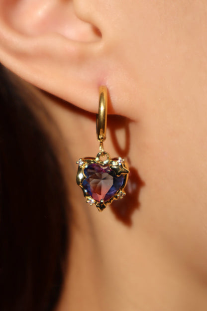 18K Real Gold Plated Gradient Heart Hoop Earrings
