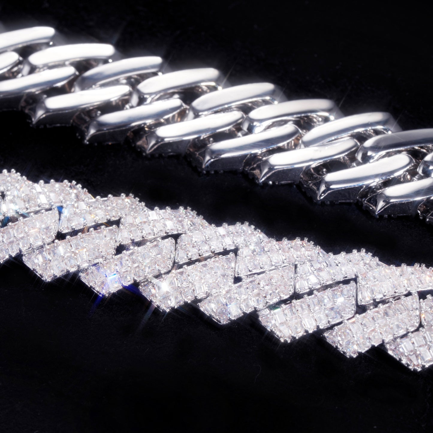 16MM 2-ROW CURVED CLASP BAGUETTE PRONG CUBAN CHAIN