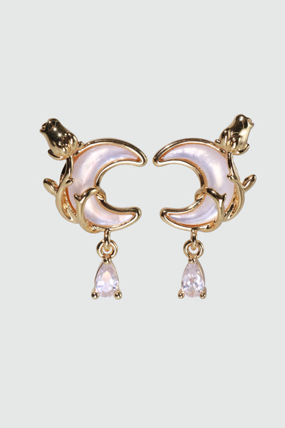 18K Real Gold Plated Rose Moon Earrings