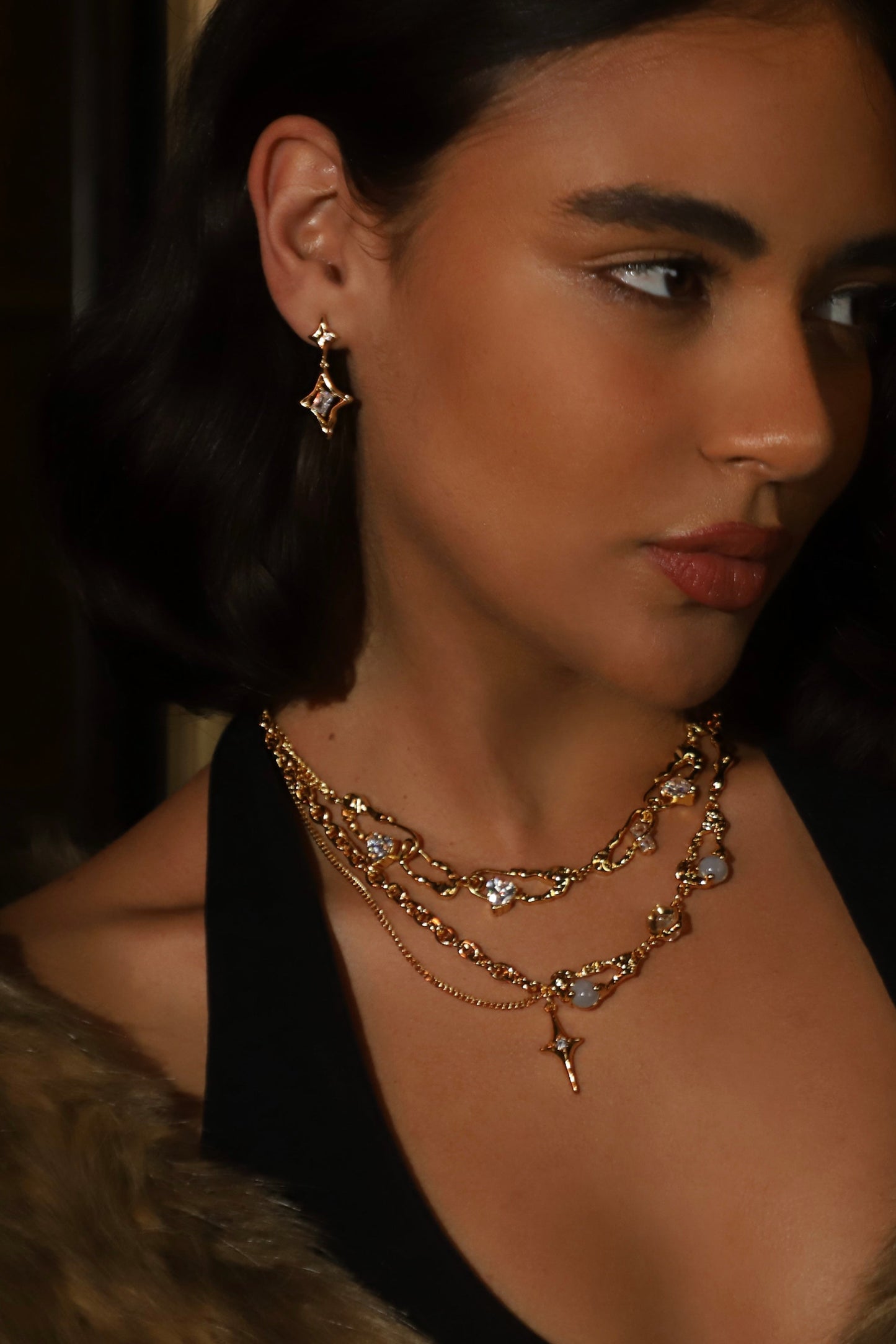 18K Real Gold Plated Diamond Clips Necklace