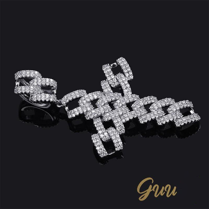 18K Gold-Plated Micro-inlay  AAA CZ Iced Cross Pendant
