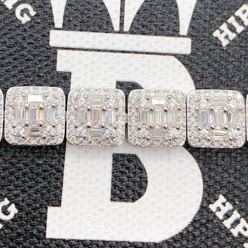 Baguette Cluster Moissanite Bracelet Iced Out .925 Sterling Silver