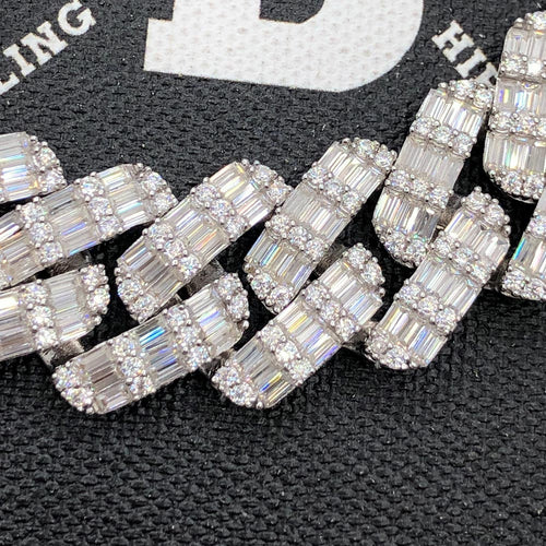 Baguette Thick Cuban Moissanite Bracelet Iced Out .925 Sterling Silver