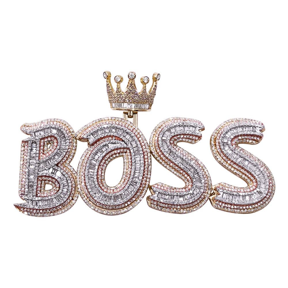 BOSS 3 Tone Baguette Diamond Pendant 4.70cttw 10K Gold