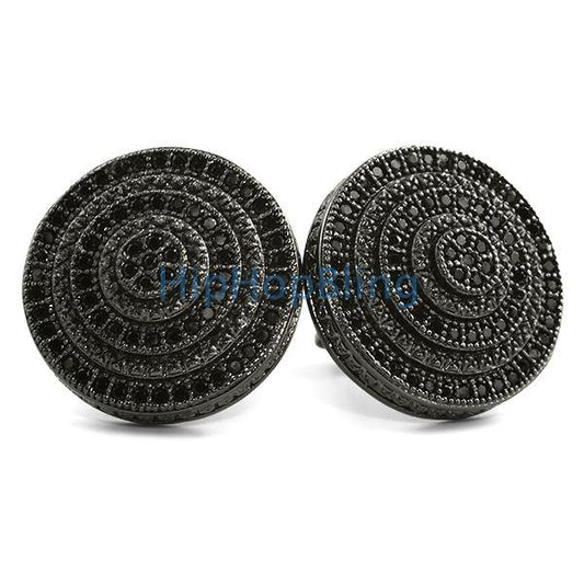 BullsEye Jumbo Bling Bling Earrings Black CZ Micro Pave