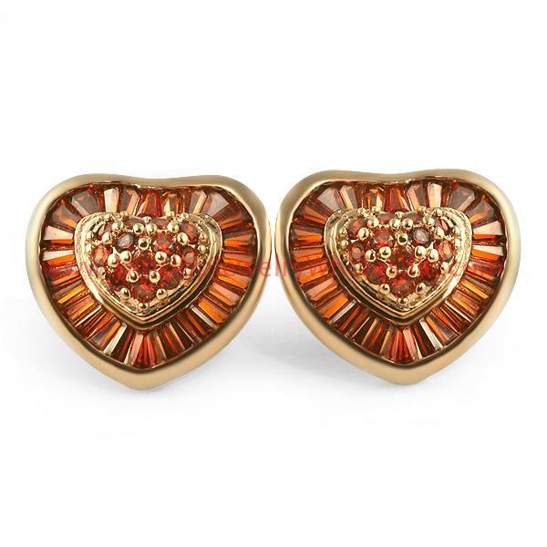 Chocolate Champagne Rose XL Baguette Heart CZ Earrings