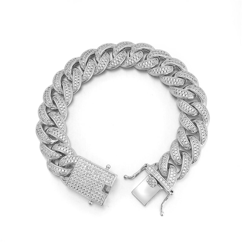 Cuban Moissanite Bracelet Iced Out Lock 15MM .925 Sterling Silver