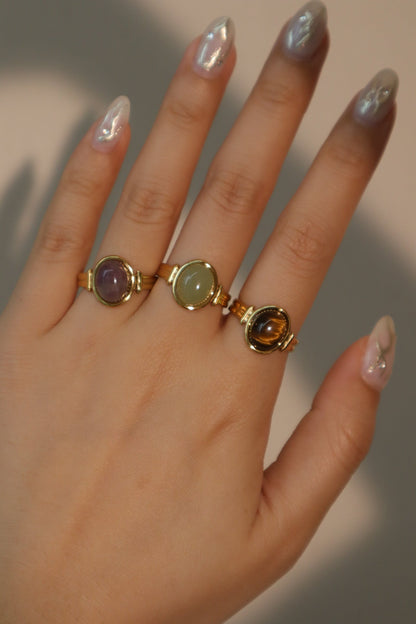 18K Real Gold Stainless Steel Natural Jade Ring