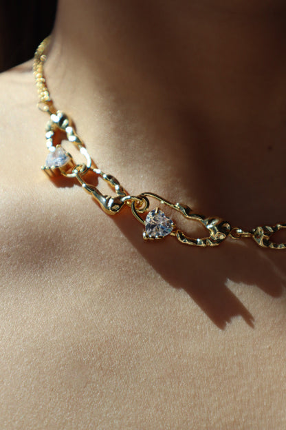 18K Real Gold Plated Diamond Clips Necklace