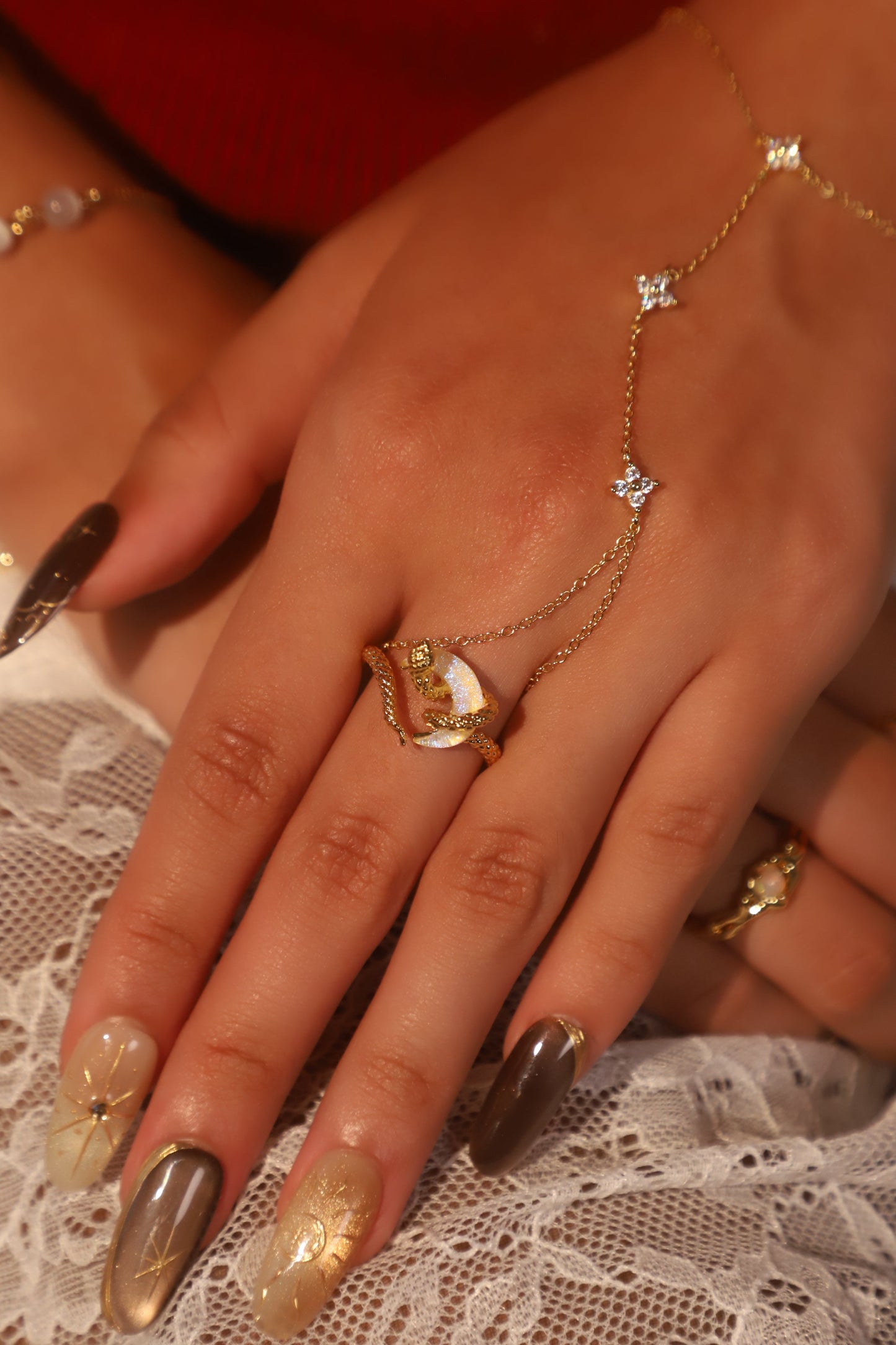 Starlight Moon Ring and Hand Chain Bundle